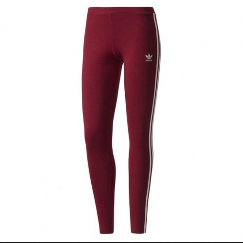 Adidas Burgundy Leggings with White Accents